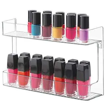 iDesign 65930 Linus Plastic Wall Mount Stadium Spice Rack, 2 Organizer for Kitchen Pantry, Cabinet, Countertops, Vanity, Office, Craft Room, 2.62" x 11.12" x 7", Two Tier Shelf