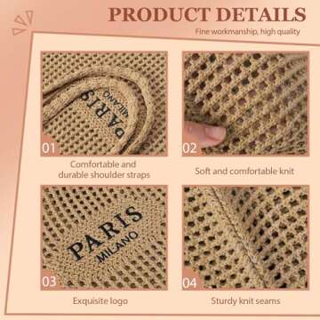 Crochet Tote Bag For Women, Crochet Mesh Beach Tote Bag Summer Vacation Aesthetic Boho Knit Bag for Women (G/Brown)