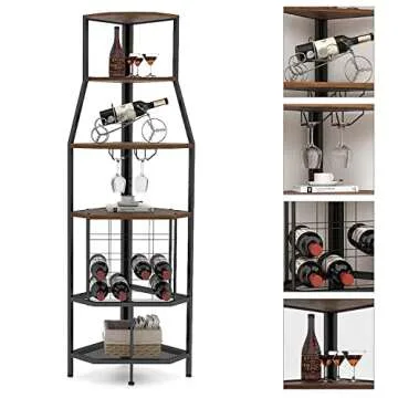 Espelism 5-Tier Corner Wine Rack with Glass Holder and Storage