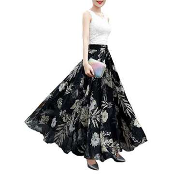 Afibi Womens Blending Chiffon Retro Long Maxi Skirt Vintage Dress (XXX-Large, Pattern 139)