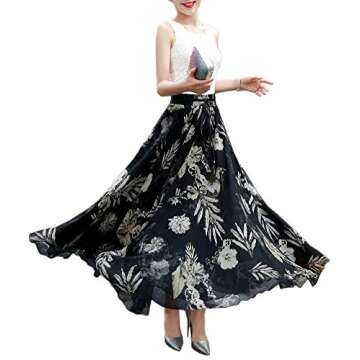 Afibi Womens Blending Chiffon Retro Long Maxi Skirt Vintage Dress (XXX-Large, Pattern 139)