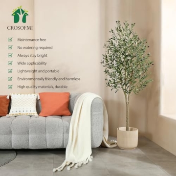 CROSOFMI Artificial Olive Tree, 6FT Fake Olive Plant in Pot, Tall Faux Plant,Potted Faux Topiary Silk Tree for Indoor Entryway Decor Outdoor Home Office Gift