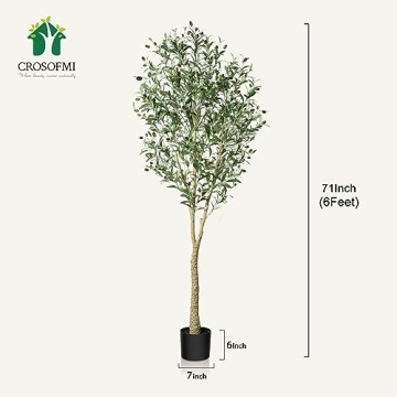 CROSOFMI Artificial Olive Tree, 6FT Fake Olive Plant in Pot, Tall Faux Plant,Potted Faux Topiary Silk Tree for Indoor Entryway Decor Outdoor Home Office Gift