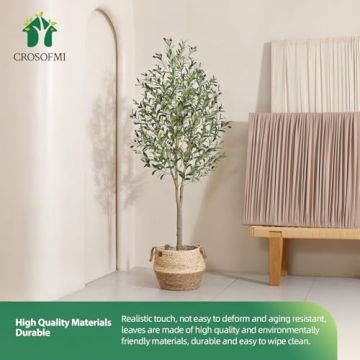 CROSOFMI Artificial Olive Tree, 6FT Fake Olive Plant in Pot, Tall Faux Plant,Potted Faux Topiary Silk Tree for Indoor Entryway Decor Outdoor Home Office Gift