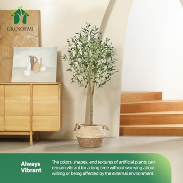 CROSOFMI Artificial Olive Tree, 6FT Fake Olive Plant in Pot, Tall Faux Plant,Potted Faux Topiary Silk Tree for Indoor Entryway Decor Outdoor Home Office Gift