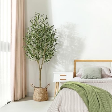 CROSOFMI Artificial Olive Tree, 6FT Fake Olive Plant in Pot, Tall Faux Plant,Potted Faux Topiary Silk Tree for Indoor Entryway Decor Outdoor Home Office Gift