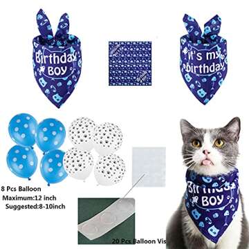 TCBOYING Cat Birthday Bandana, Cat Birthday Boy Girl Hat Scarfs Flag Balloon with Cute Doggie Birthday Party Supplies Decorations