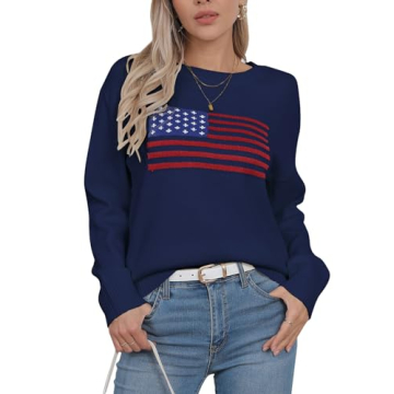 Alsol Lamesa Women’s American Flag Graphic Sweater - Stylish Patriotic Pullover