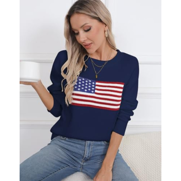 Alsol Lamesa Patriotic American Flag Sweater for Women