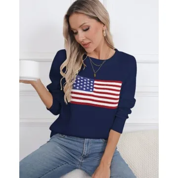 Alsol Lamesa Patriotic American Flag Sweater for Women