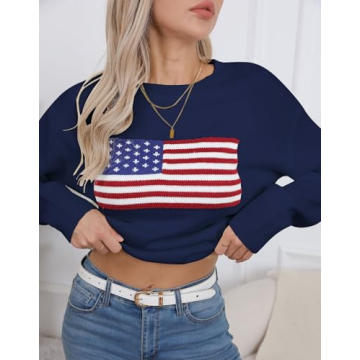 Alsol Lamesa Patriotic American Flag Sweater for Women