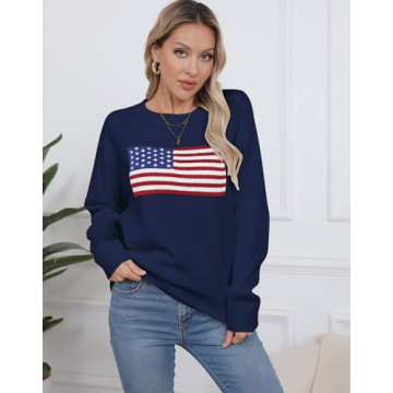 Alsol Lamesa Patriotic American Flag Sweater for Women