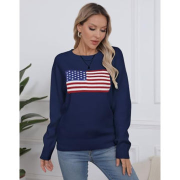 Alsol Lamesa Patriotic American Flag Sweater for Women
