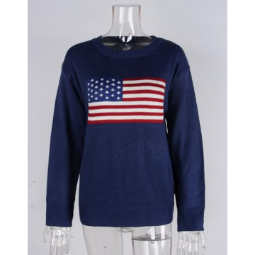 Alsol Lamesa Patriotic American Flag Sweater for Women