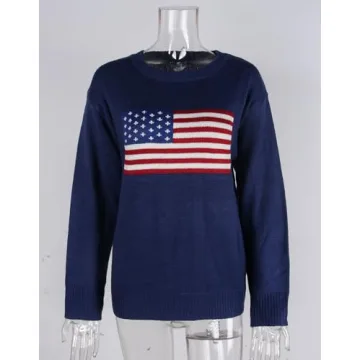 Alsol Lamesa Patriotic American Flag Sweater for Women