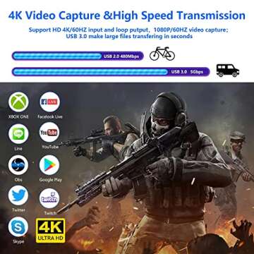 Capture Card Nintendo Switch, Video Game Capture Card 4K 1080P 60FPS, HDMI to USB 3.0 Capture Card for Streaming Work with PS4/PC/OBS/Camera