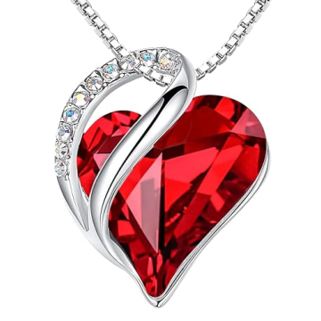 Leafael Holiday Gift Necklaces for Women, Infinity Love Garnet Ruby Red Heart Pendant, January July ...
