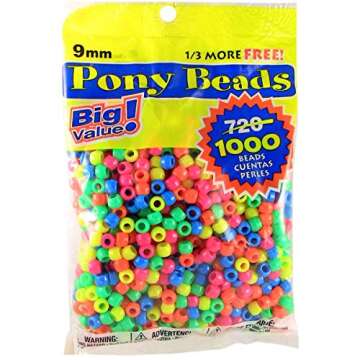 Darice Assorted Neon Pony Beads – 1,000 Vibrant Beads for Creative Projects