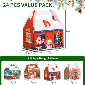 Moretoes 24pcs Christmas Cookie Boxes, Xmas 3D House Cardboard Treat Boxes Gift Wrap Boxes for Candy...