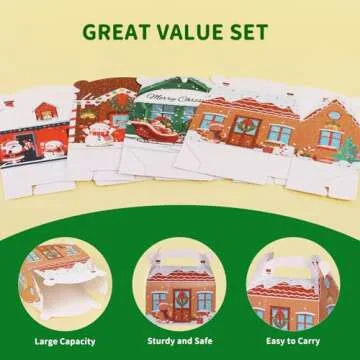 Moretoes 24pcs Christmas Cookie Boxes, Xmas 3D House Cardboard Treat Boxes Gift Wrap Boxes for Candy, Gift Boxes, Holiday Party Favor Supplies, Christmas Goodie Boxes for Gift 6x3.5x6in