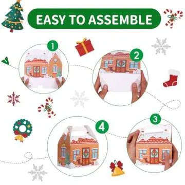 Moretoes 24pcs Christmas Cookie Boxes, Xmas 3D House Cardboard Treat Boxes Gift Wrap Boxes for Candy, Gift Boxes, Holiday Party Favor Supplies, Christmas Goodie Boxes for Gift 6x3.5x6in
