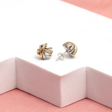 Charmsy Silver & Gold Crossover Stud Earrings for Women