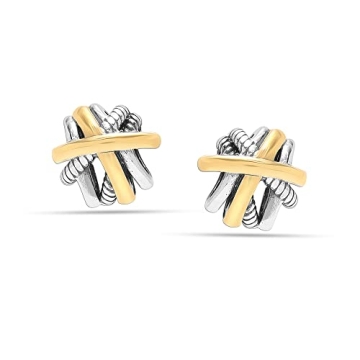 Charmsy Silver & Gold Crossover Stud Earrings for Women