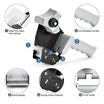 Packing Tape Dispenser Gun, Pacific Mailer 2 Inch Tape Gun Dispenser with 2 Inch Carton Packing Tape, Lightweight Industrial Side Loading Tape Dispenser - Black