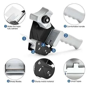 Packing Tape Dispenser Gun, Pacific Mailer 2 Inch Tape Gun Dispenser with 2 Inch Carton Packing Tape, Lightweight Industrial Side Loading Tape Dispenser - Black