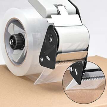 Packing Tape Dispenser Gun, Pacific Mailer 2 Inch Tape Gun Dispenser with 2 Inch Carton Packing Tape, Lightweight Industrial Side Loading Tape Dispenser - Black