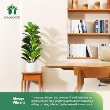 CROSOFMI Artificial Fiddle Leaf Fig Tree 35 Inch Fake Ficus Lyrata Plant with 28 Leaves Faux Plants in Pot for Indoor Outdoor House Home Office Garden Modern Decoration Perfect Housewarming Gift，2Pack