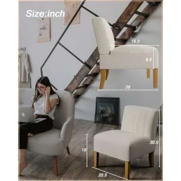 Armless Accent Chairs Set of 2 for Bedroom, Bedroom Chair for Bedroom Living Room Chair with Solid Wood Legs, Makeup Vanity Chair Fabric Comfy Upholstered Reading Chair Accent Chair,Beige