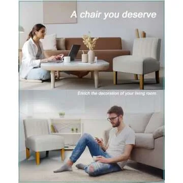 Armless Accent Chairs Set of 2 for Bedroom, Bedroom Chair for Bedroom Living Room Chair with Solid Wood Legs, Makeup Vanity Chair Fabric Comfy Upholstered Reading Chair Accent Chair,Beige
