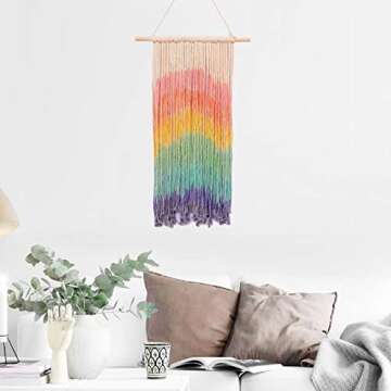 Simpkeely Macrame Wall Hanging, Rainbow Colorful Handmade Woven Cotton Wall Art Boho Bohemian Home Décor for Bedroom, Dorm Room, Living Room, Apartment, 16” W x 30” L