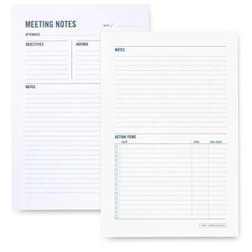 Two Tumbleweeds Meeting Notes Notepad - 6x9" - Double Sided Planning Pad - Objectives, Notes, Action...