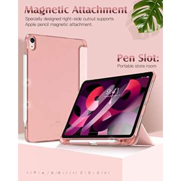 TiMOVO Case for New iPad Air 5th/4th Generation, iPad Air 5/4 Case 10.9-inch with Apple Pencil Holder, [Light Weight] Slim Back Protective Smart Case - Rose Gold