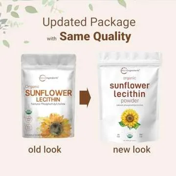 Micro Ingredients Organic Sunflower Lecithin Powder, 1 Pound, Sustainable Farmed, Cold Pressed, Rich in Phosphatidyl Choline and Protein, Making Liposomal Vitamin C, Lactation Supplement, Non-GMO