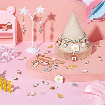 Craftdady 40pcs Food Theme Enamel Pendant 20 Styles Light Gold Plated Donut Lollipop Ice Cream Cup Cake Bubble Tea Milk Dangle Charm for Earring Bracelet Necklace Jewelry Making