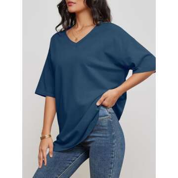 ATHMILE Womens Summer V-Neck Oversized Shirt for Beach & Casual Wear