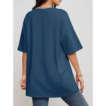 ATHMILE Womens Summer Oversized V-Neck Casual Tops