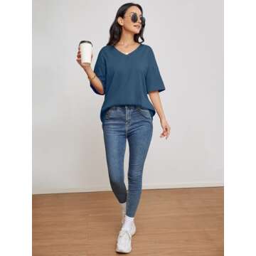 ATHMILE Womens Summer Oversized V-Neck Casual Tops