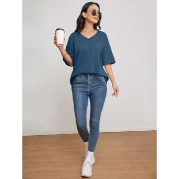 ATHMILE Womens Summer Oversized V-Neck Casual Tops