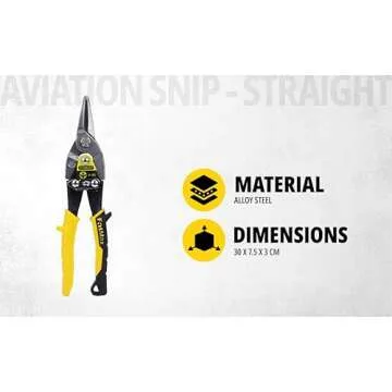 Stanley 2-14-563 "MaxSteel" straight Aviation Snips, 9.84", Black/Yellow