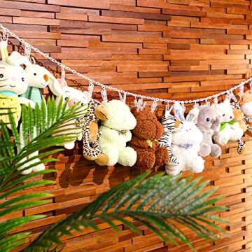 Yalikop 2 Pieces Stuffed Animals Storage Chain Organizer with 40 Plastic Clips 79 Hanging Stuffed Animal Display Holder for Wall Play Room Storage Decor