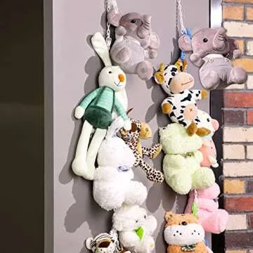 Yalikop 2 Pieces Stuffed Animals Storage Chain Organizer with 40 Plastic Clips 79 Hanging Stuffed Animal Display Holder for Wall Play Room Storage Decor