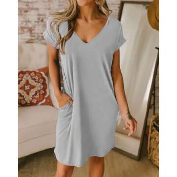 BTFBM Women V Neck Short Sleeve Summer Dresses 2025 Spring Casual Loose Tunic Short T-Shirt Dress Pa...