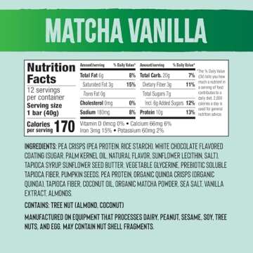 Mezcla Vegan Protein Bars, Gluten Free Snack Made with Pumpkin Seeds, Pea Protein, Organic Vanilla and Other Premium Ingredients, Healthy Snacks, Matcha Vanilla, 10g of Protein, 12 Pack