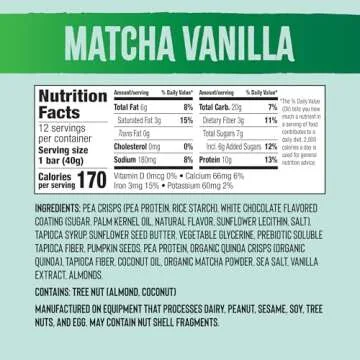 Mezcla Vegan Protein Bars, Gluten Free Snack Made with Pumpkin Seeds, Pea Protein, Organic Vanilla and Other Premium Ingredients, Healthy Snacks, Matcha Vanilla, 10g of Protein, 12 Pack