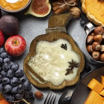 Dough Bowl Candle Co. Pumpkin Candle - 8"x6"x1.5" Pumpkin Spice Candles with 35 Hour Burn Time, Wooden Fall Candles with 100% Soy Wax, 3 Wick Fall Scented Candles, Fall Room Decor, Autumn Candle