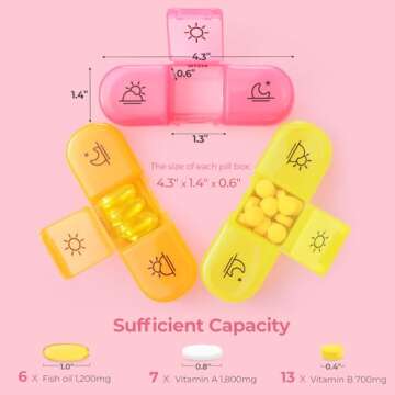 AMOOS Cute Pill Organizer 3 Times a Day, Large Daily Pill Case for Women, Portable Pill Box 7 Day for Purse with Bag & Zipper to Hold Vitamins, Medications, Fish Oils, Supplements (Pink)